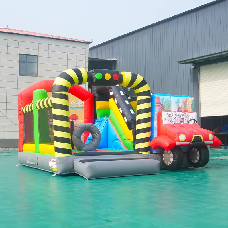 Raceauto Springkasteel met Hoog Snelheidsontwerp voor Kinderverjaardagsfeest en Buitenspelen Raceauto Opblaasbaar Kasteel