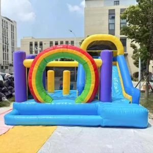 Rainbow Bouncy Castle Commercial Home Inflatable Bounce House with Slide and Pool