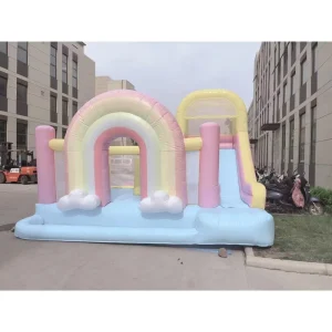 Rainbow Bouncy Castle Inflatable with Slide and Ball Pit Combo