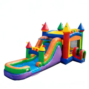Rainbow Castle DST Inflatable Bounce Water Slide Combo PVC Material >500kg Capacity Commercial Grade Jumping Castle for Kids
