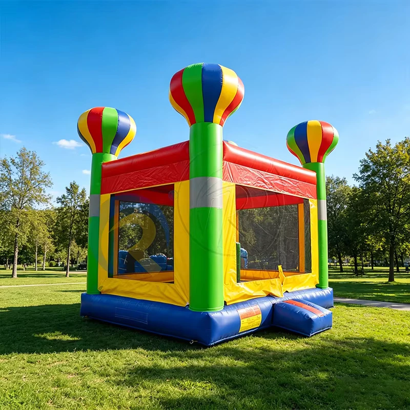 Rainbow Hot Air Balloon Kids Bounce House Inflatable Jumping Castle for Party Outdoor Commercial