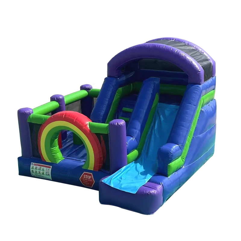 Castillo Inflable de Rebote Arcoíris con Tobogán y Combo de Piscina, Castillo Inflable de Grado Comercial de PVC para Uso en Fiestas en el Jardín de Niños