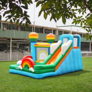 Seluncuran dan Kastil Inflatable Bertema Pelangi untuk Acara Meriah