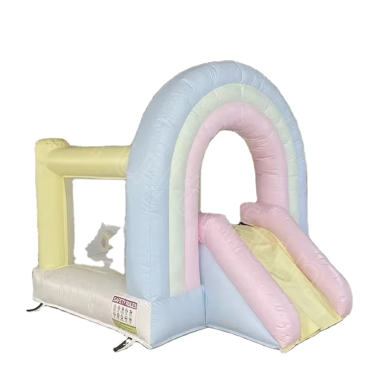Castello Gonfiabile per Matrimoni in PVC Arcobaleno con Cuciture Doppie, Scivolo Inclusi Ventilatore e Accessori per Riparazione per Feste in Giardino