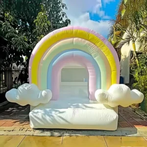 Rainbow Pastel Bounce House White Bounce House With Ball Pit and Slide Wedding Jumper Bouncy Castle Inflatable Bouncer