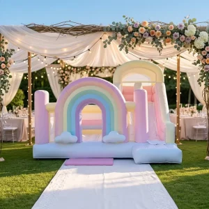 Castillo hinchable de fiesta para niños, alquiler de trampolín arcoíris, juego suave, pequeño tobogán inflable, casa de salto con tobogán