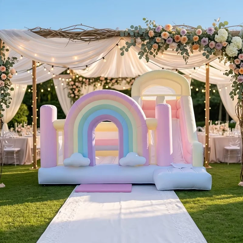 Trampolino Arcobaleno per Bambini Noleggio Festa Gioco Morbido Castello Gonfiabile Piccolo Scivolo Gonfiabile Castello Salto con Scivolo