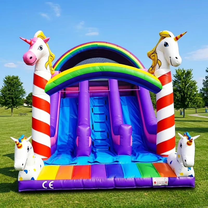 Toboggan gonflable double voie Licorne arc-en-ciel Grand château de toboggan gonflable pour équipement de location commercial