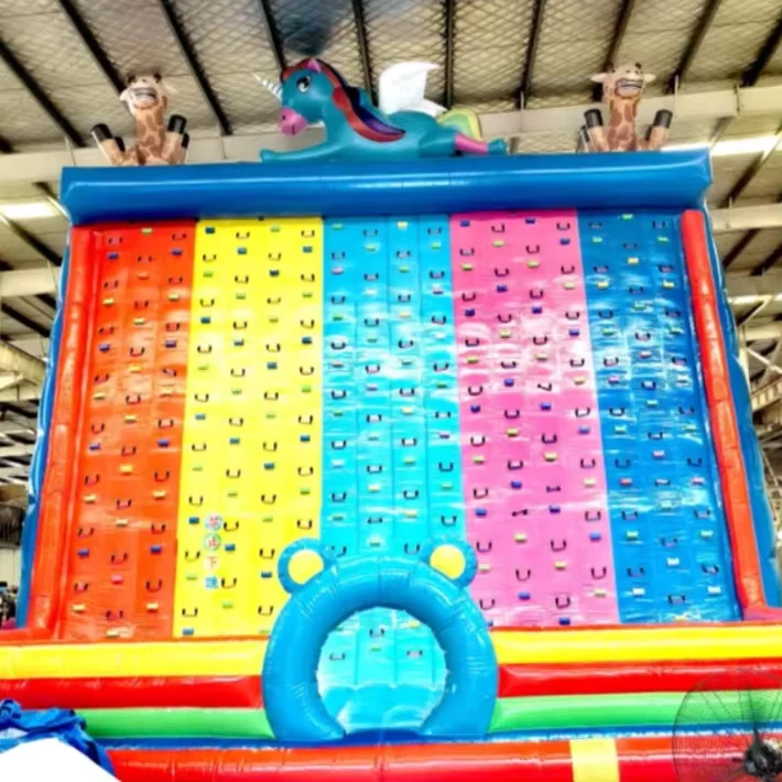 Dinding Pendakian Inflatable Unicorn Pelangi, Kelas Komersial, Hiburan Anak untuk Acara