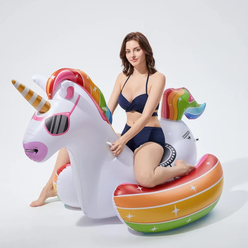 Rainbow Unicorn Pool Float Inflatable Swimming Pool Floatie Heavy Duty Vinyl Fun Novelty Water Toy for Adults Kids