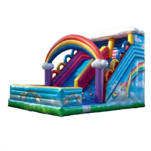 Rainbow Unicorn Themed Inflatable Bounce Slide Combo Kids Magical Fantasy Playground Multicolor Bouncer Parties Inflatable