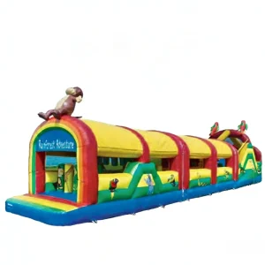 Rainforest Adventure Themed Inflatable Obstacle Course Kids Jungle Exploration Play Equipment Commercial Grade Dry Parties