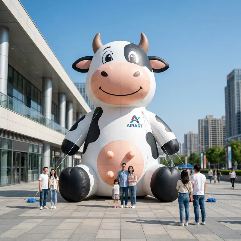 Realistic Print Inflatable Dairy Cattle Model Giant Blow up Cow Mascot for Supermarket Promotion Food Expo Prop