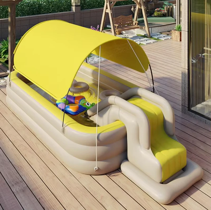 Kolam Renang Inflatable PVC Persegi untuk Anak-anak & Penggunaan Luar Ruangan dengan Perlindungan Sinar Matahari
