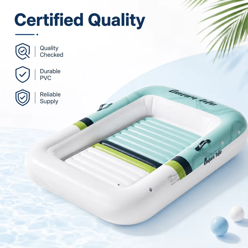 Phao bơi hình chữ nhật bơm hơi PVC với thành nâng, tùy chỉnh