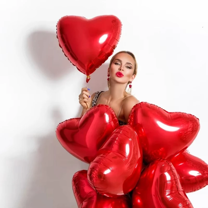 Red Heart Inflatable Foil Balloons for Holidays Christmas Halloween Graduation Easter for Parties and Celebrations