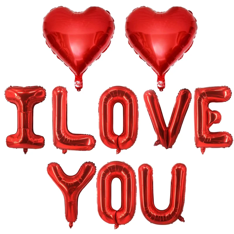 Bóng bay hình trái tim màu đỏ bạc I LOVE YOU, bộ bóng chữ 16 inch cho Ngày Valentine, tiệc cưới, trang trí tiệc