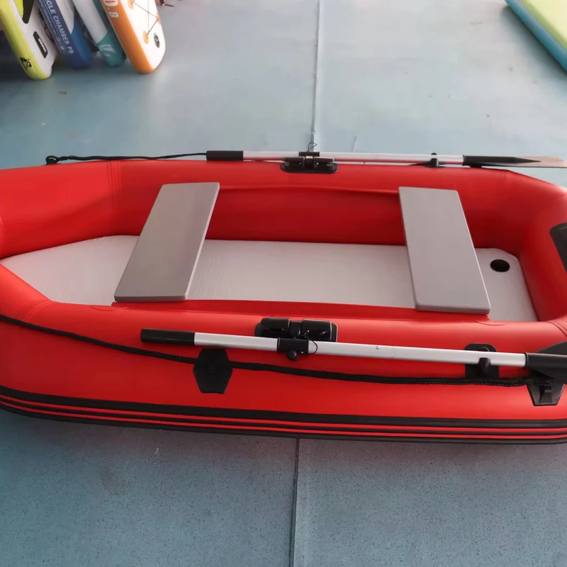 Bote Inflável em PVC Vermelho com Fundo de Alumínio, Remos, Bote Inflável V para Pesca e Resgate em Desportos Aquáticos de Inverno