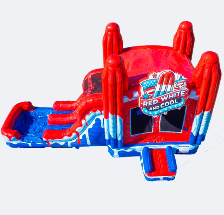 Château gonflable avec toboggan combo marbré, château gonflable avec toboggan aquatique pour enfants