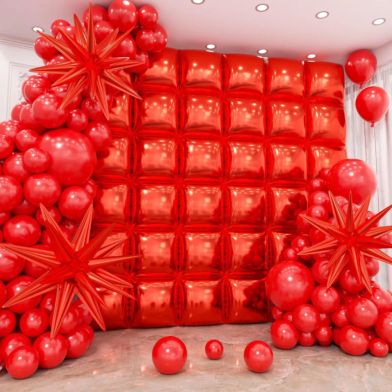 Fundo de Balão de Folha Quadrada Vermelha com Kit de Arco de Balão de Látex, Estrela, Decoração para Aniversário, Aniversário, Ano Novo, Dia dos Namorados
