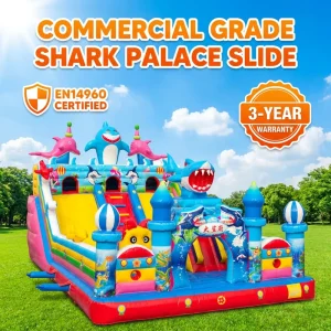 Reinforced Seam 0.55mm PVC Ocean Theme Bouncy Castle Commercial Grade Inflatable Shark Slide for Event Rental Shops