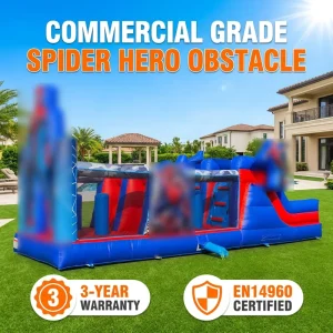 Reinforced Seam 0.55mm PVC Spider Theme Bounce House Commercial Grade Inflatable Obstacle Course for Event Hire