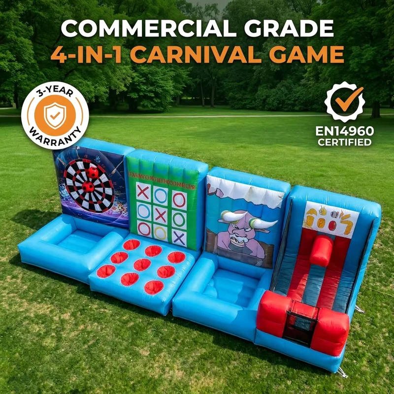 Reinforced Seams 18oz PVC 4 in 1 Carnival Game Inflatable Sports Wall Target Toss Combo Blower Easy Setup for Commercial Event