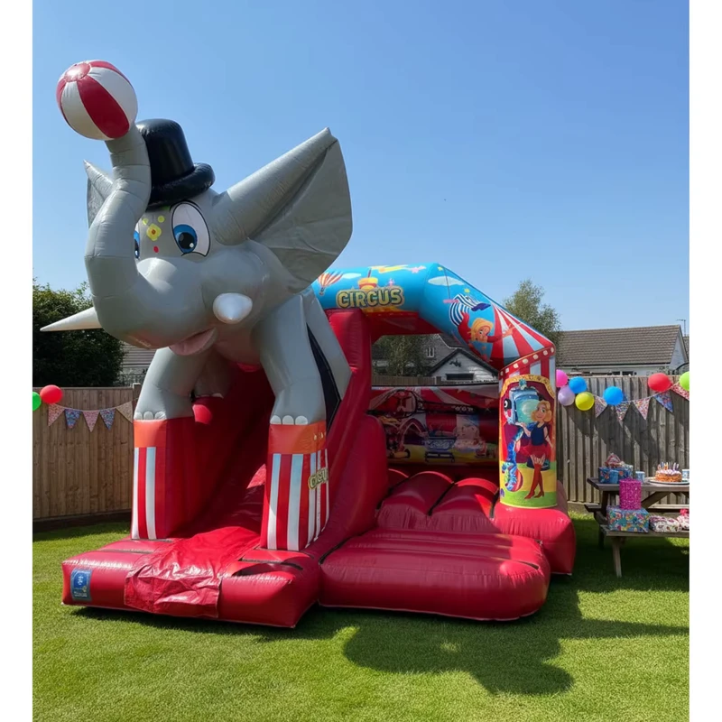 Castello Gonfiabile per Affitto, Casa Gonfiabile Circus Elephant Park con Scivolo per Eventi di Gioco all'Aperto