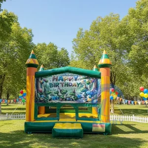Castello gonfiabile con banner sostituibile 13x13, affitti per feste, castello gonfiabile in PVC iridescente con canestro