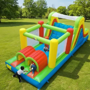 Residential Inflatable Bounce House Bouncy Castle Obstacle Course Game with Blower PVC Material Easy Setup