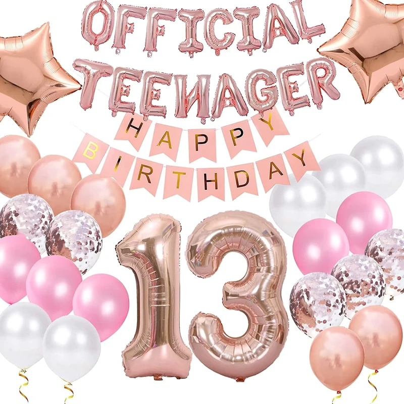 Decoração de Aniversário para Menina de 13 Anos com Bandeira de Bênção em Rosa Dourado