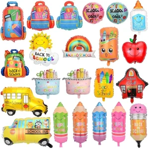 Round 18 Inch Mylar Schoolbag Crayons Aluminum Ruler Eraser Pencil Foil Balloons for Back to School Party Decoration