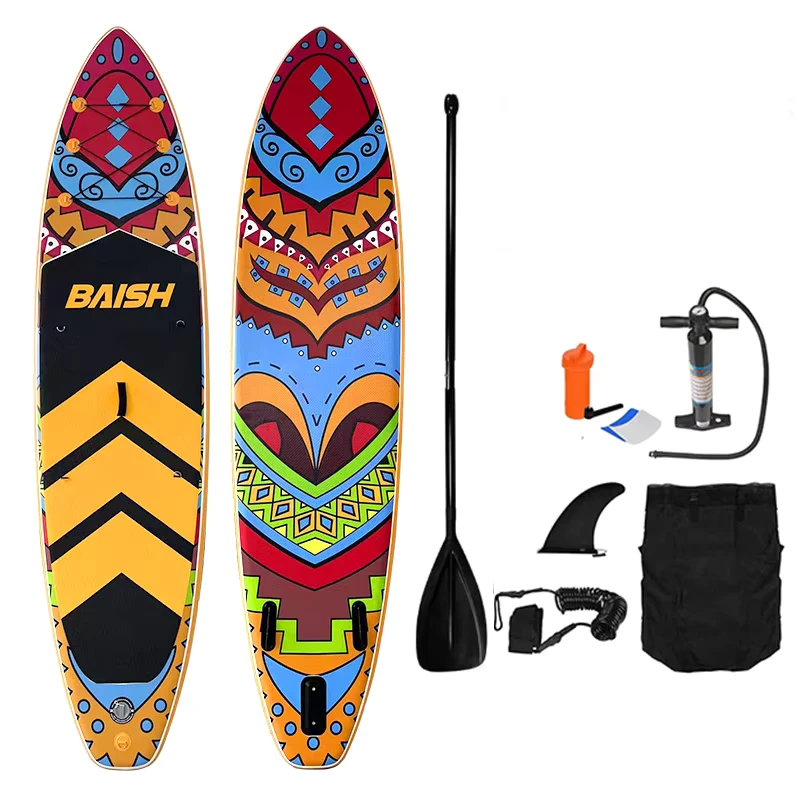 Stand Up Paddleboard Inflável Estilo Russo para Praias, Tábua Desportiva Antiderrapante com Bomba de Surf para Entretenimento Aquático