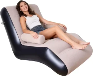 S Size PVC Inflatable Lounge Chair with Foot Pump Modern Design Fabric Upholstery Air Infused Inflatable Sofa