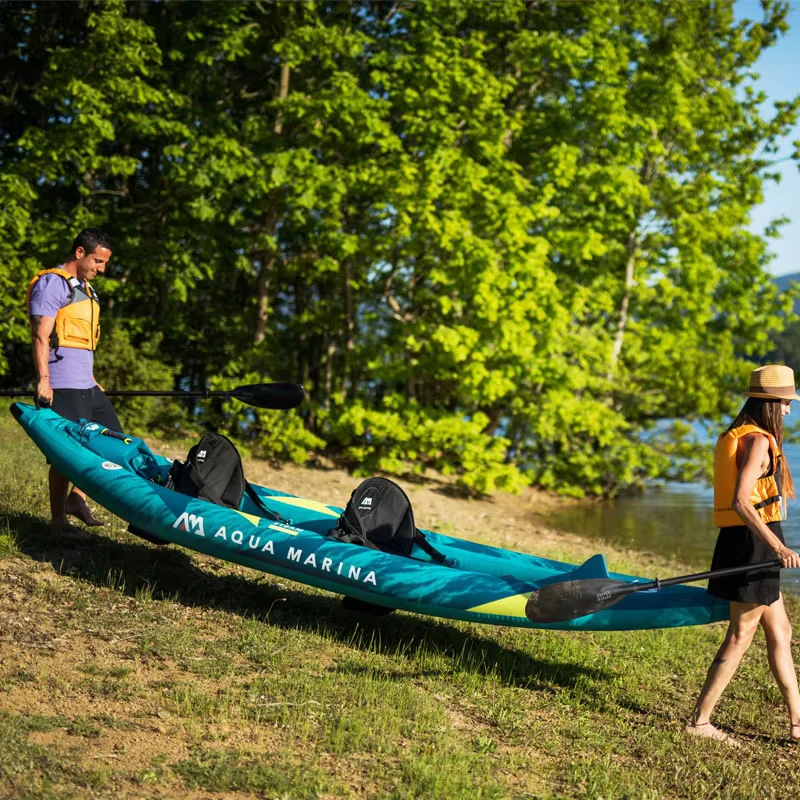 Kayak Inflable de PVC ST 412 para 2 Personas Flotación Cámaras de Aire Laterales Separadas Drop Stitch 2 Aletas Asientos Reposapiés Lagos