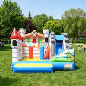 SUPER CASTLE Commercial Custom PVC Inflatable Castle Dinosaur Bouncy House Combo 4x4m Easy Setup 400KG Kids Party Outdoor