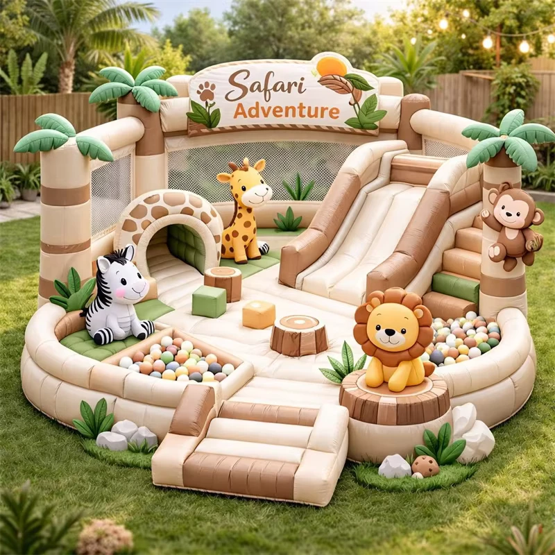 Safari Avontuur Opblaasbaar Springkasteel Peuters Zacht Speel Kasteel met PVC Materiaal CE Gecertificeerd Aangepaste Grootte & Logo
