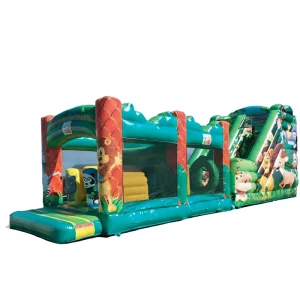 Safari Jungle Themed Inflatable Obstacle Course Slide PVC Material Eco Friendly Kids Zoo Adventure Play Equipment