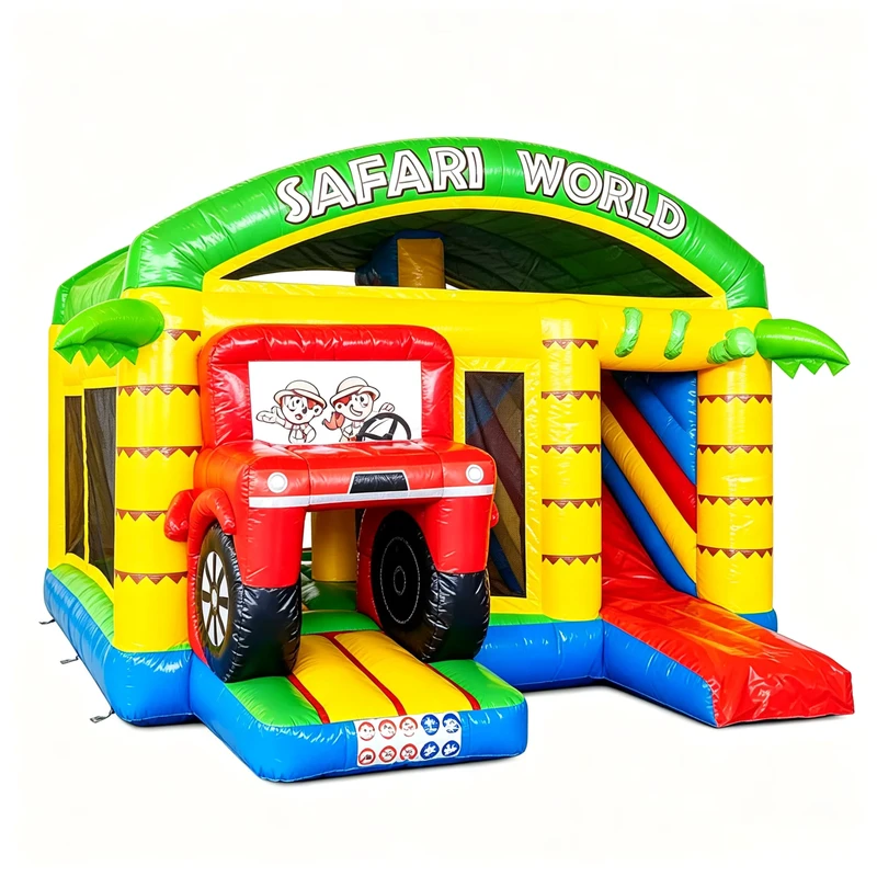 Castello Gonfiabile a Tema Safari - Scivolo in Materiale PVC - Capacità 5-8 Bambini - Combinazione Avventura nella Giungla - Gonfiatore di Grado Commerciale
