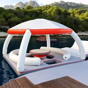 Nền tảng nổi trên biển, lều bơm hơi, ghế sofa thư giãn nhiều người, giường nổi, bể bơi, du thuyền