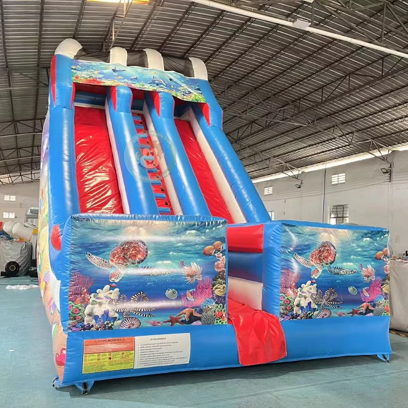 Scivolo Gonfiabile Blu a Tema Mare per Feste per Bambini, Giocattoli per Scivolo Asciutto Gonfiabili