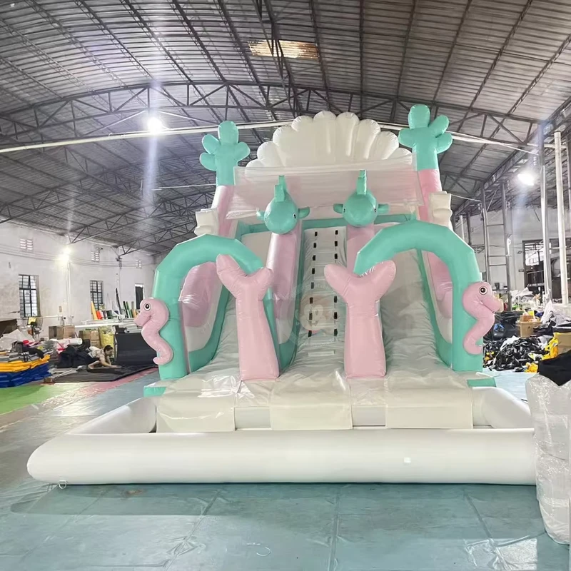 Escorrega Inflável com Tema Marinho com Piscina - Escorrega de Saltos Inflável Comercial