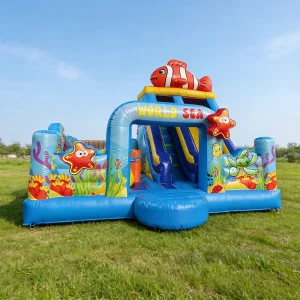 Combo Trượt Inflatable Sea World Lâu Đài Bouncy Cá Hề Cho Trẻ Em