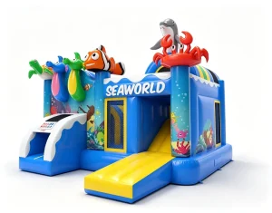 Seaworld Themed Inflatable Bounce House Combo Slide Kids Ocean Adventure Play Castle Commercial Grade PVC Eco-Friendly 4x4x4m