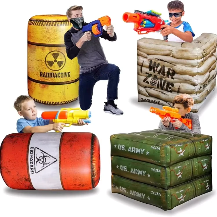 Conjunto de 4PCS Obstáculos Infláveis de Batalha Bunker Fort Barril Caixa e Parede para Paintballs Barreiras Infláveis Duráveis