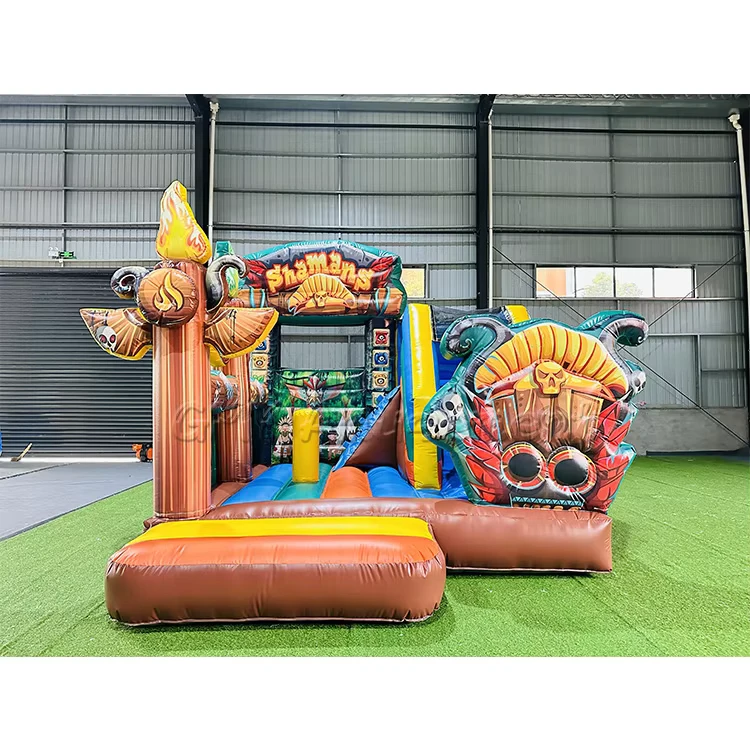 Kastil Lompat Inflatable Bertema Shamans untuk Anak dengan Seluncuran