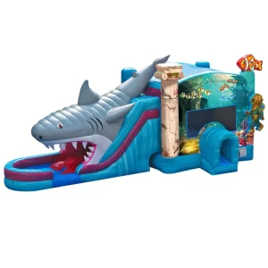 Shark Bounce House with Water Slide Atlantis Underwater Adventure Bouncy Castle with Dual Lane Wet Dry Slide Combo