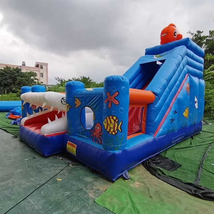 Коммерческий надувной водный парк Shark Combo из пластика с горками для детей, детский сад и образовательное использование