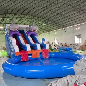 Shark Water Inflatable Slide with Pool Commercial Grade Inflatable Water Slide Play