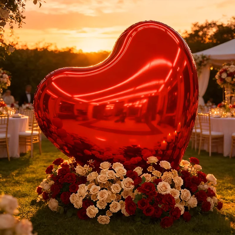 Shiny Inflatable Heart Airtight PVC Mirror Ball Balloon for Mall Displays Weddings Red Pink Gold Silver 1m 2m 3m 4m 5m